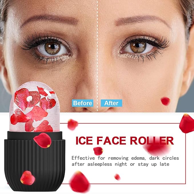XHJRI Face Roller Massager for Skin Care, Reusable Ice Mold Massage Roller - Cordless, Battery Powered, Black White, Migraine Relief, Rolling Therapy for Whole Body