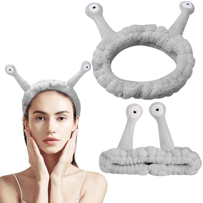 Jowmoy Cute grey Snail Headband, to Wash Face for Women Makeup Shower Spa Headband