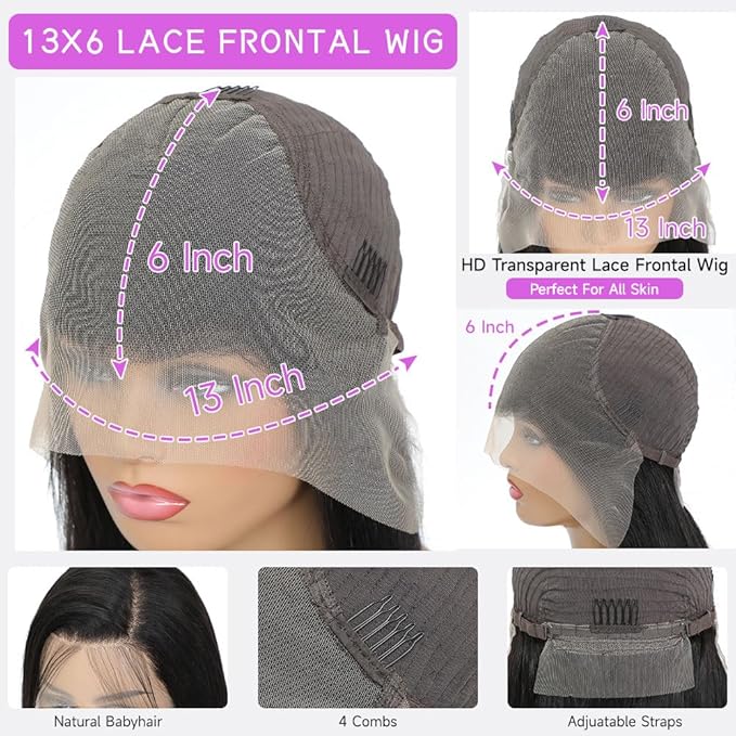 28 Inch Straight Wigs Human Hair Can Last 6-9 Months 200 Density HD Lace Front Wigs Human Hair 13x6 Real Virgin Human Wig Pre Plucked Tangle-Free Natural Black for Women