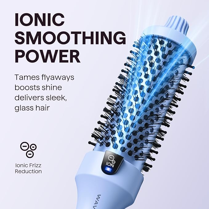 Wavytalk Blowout Boost Thermal Brush, 1.5 inch Heated Round Brush for Blowout Look, Negative Ion Technology, Ceramic Tourmaline, 5 Temperature Settings, Dual Voltage, Blue