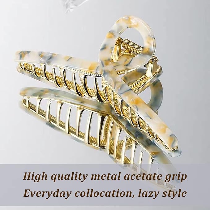 Big Butterfly Hair Accessories - 4.7" Acetate & Metal Clips for Women's Long, Thick Hair - 3 Pcs