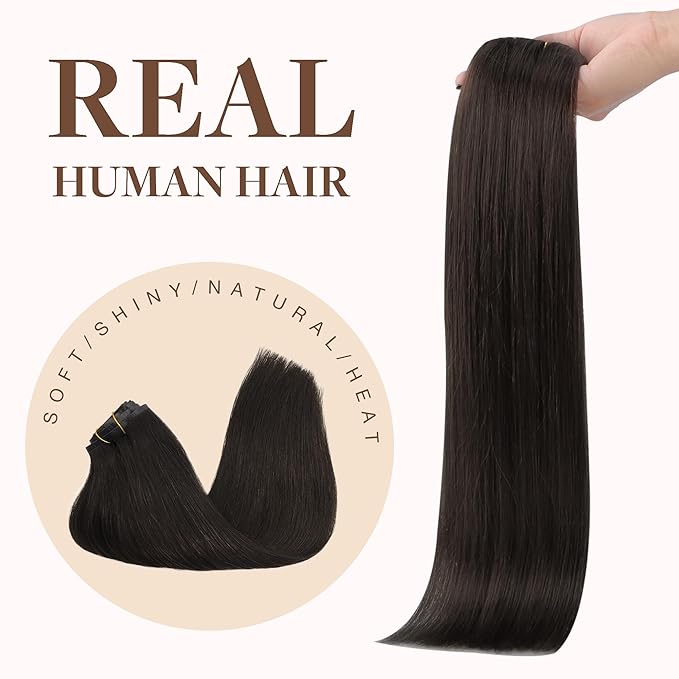 GOO GOO Clip in Hair Extensions Real Human Hair, Remy Human Hair Extensions Clip ins for Women, Natural Human Hair, 22inch 150g 7Pcs, 2 Dark Brown