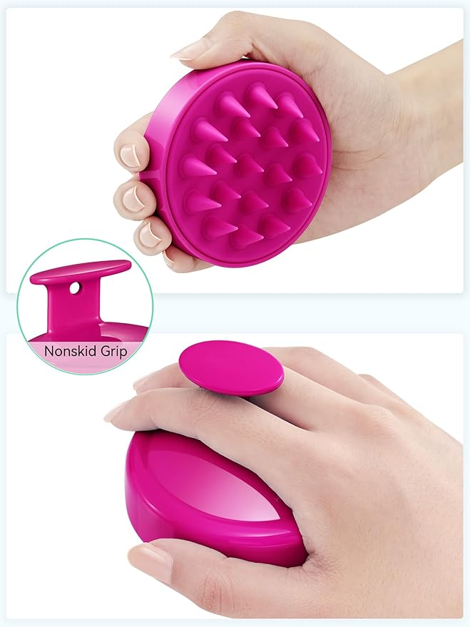HEETA Scalp Massager Hair Growth, Soft Silicone Scalp Scrubber Shampoo Brush for Exfoliation, Dandruff Removal Head Massage Stress Relax, Wet & Dry Use for Thick Thin Curly Hair Care, Hot Pink
