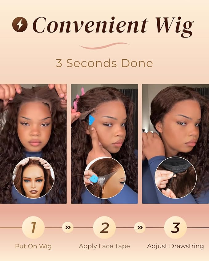 Arabella Chocolate Brown Deep Wave Lace Front Wigs Human Hair 13x6 HD Lace Frontal Wigs Curly Human Hair Brown Glueless Wig For Women Pre Plucked with Natural Hairline 30 Inch