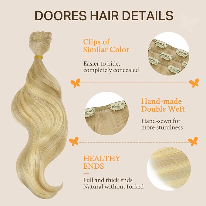 DOORES Hair Extensions Clip in Human Hair, Dirty Blonde Mixed Platinum Blonde 24 Inch 150g 9pcs, Clip in Extensions Human Hair Natural Hair Extensions Real Hair Extensions Human Hair Thick Straight
