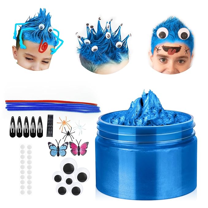 Blue Temporary Hair Color Wax Kit for teenagers,Crazy Hair Day Accessories, Gifts for Kids,Instant Hair Dye Color Wax for Party, Cosplay, Halloween, Christmas,Washable Crazy Hair Style