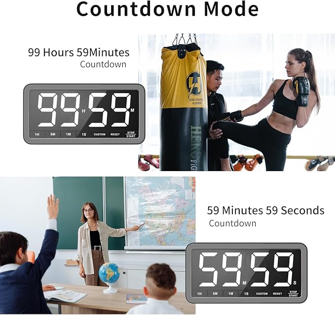 VOCOO Digital Kitchen Timer with 7.8” Extra Large Display, Magnetic LED with 3 Brightness, 4 Alarms and 3 Volume Levels, Battery Powered Countdown Count Up Timer for Cooking, Classroom, Home Gym