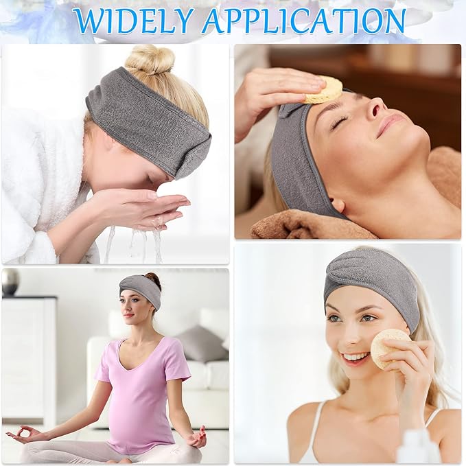 Hoteam 30 Pack Spa Headband Facial Esthetician Hair Wrap for Women Adjustable Makeup Sports Shower Stretch Towel with Tape(Gray)
