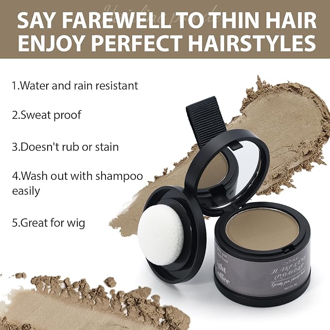 2 Pack Hairline Powder for Women and Men, Used to Root Touch Up Hair Color, Thinning and Gray Hair Coverage and Bald Spots Coverage, Light Coffee