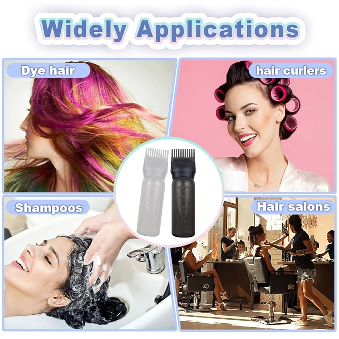 4 Pack Root Comb Applicator Bottle, Hair Oil Applicator, Oil Comb Applicator Bottle for Hair Dye Shampoos Hair Salons (Black+White+Purple+Pink)