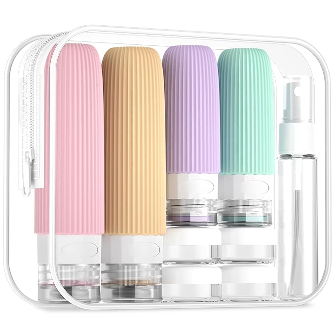 16 Pack Travel Bottles Set, TSA Approved Leak Proof Silicone Squeezable Containers for Toiletries, Refillable Travel Accessories for Conditioner, Shampoo, Lotion & Body Wash Accessories