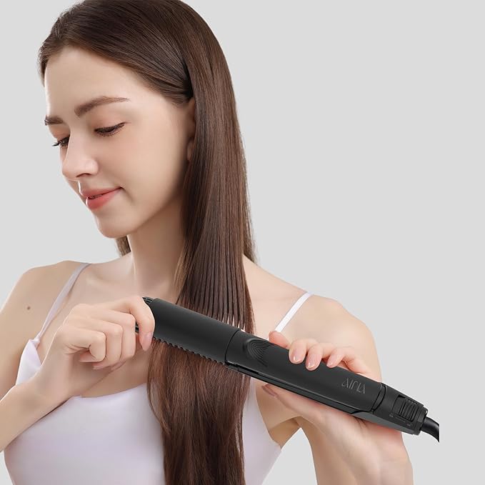 AINA Hair Straightener Comb, Flat Iron with Comb | Titanium Iron 450F | Dual Voltage Hair Straightening | Curling 2 in1 | Resolve Tangled | frizz Free (Vader Black)