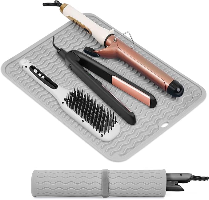 Oversize Silicone Heat Resistant Mat, Portable Travel Mat Cover with Velcro for Curling Irons, Flat Irons, Hair Straightener and Hot Hair Styling Tools(14.2" x 11")