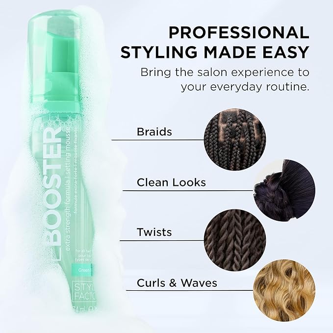 Style Factor EDGE BOOSTER Extra Strength Setting Mousse – Frizz Control, Extra Volume, and Conditioning – 6.4oz Morganite Mousse for Curly Hair