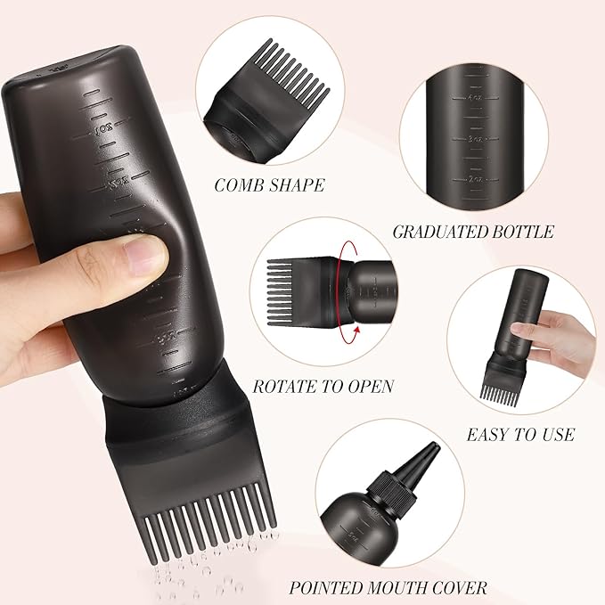 Pimoys Hair Oil Applicator Bottles Dye Brush for Women Scalp, Hair Color Products Things with Root Comb Hair Dye Tools, Black