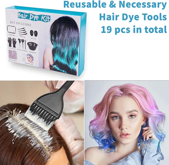 19 Pcs Professional Hair Bleach Kit Hair Coloring Products with Hair Dye Brush, Hair Color Bowl, Hairclips, Applicator, Earmuffs for Hair Highlighting and Hair Coloring at Home