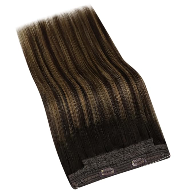 YoungSee 100G Wire Human Hair Extensions Balayage Brown Wire Hair Extensions Real Human Hair Dark Brown with Medium Brown Invisible Headband Hair Extensions Natural Hair 20Inch