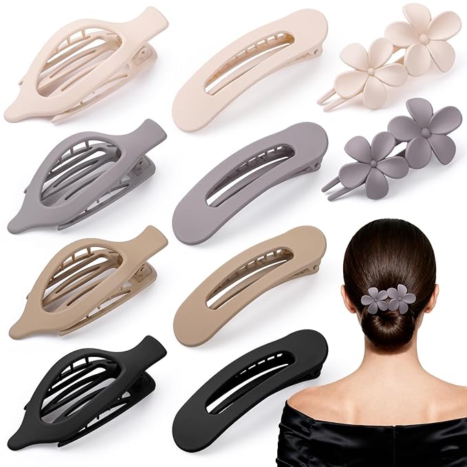 10 Pcs French Flat Hair Clips for Women, 3 Styles Lay Flat Claw Clips Non-slip Matte Hair Claws for Thin Thick Hair