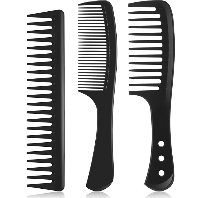 Patelai 3 Pieces Wide Tooth Detangling Hair Comb Styling Set, Carbon Fiber Styling Cutting Comb Anti Static Heat Resistant for Women Curly Straight Long Hair, Black