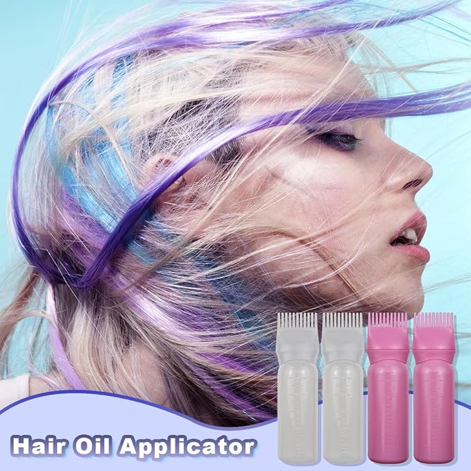 4 Pack Root Comb Applicator Bottle, Hair Oil Comb Applicator for Hair Dye, Shampoos, Salons (White+Pink)