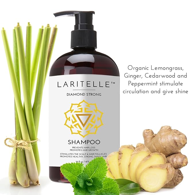 Laritelle Organic Shampoo 17 oz + Conditioner 16 oz | Prevents Hair Loss, Promotes Hair Growth | Argan Oil, Rosemary, Ginger & Cedarwood | NO GMO, Sulfates, Gluten, Alcohol, Parabens, Phthalates