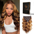 Clip in Hair Extensions Real Human Hair Body Wave #4/27 Chocolate Brown to Honey Blonde 100% Brazilian Remy Human Hair Extensions 8pcs Per Set with 18 Clips Double Weft 20 Inch 105g/3.6oz