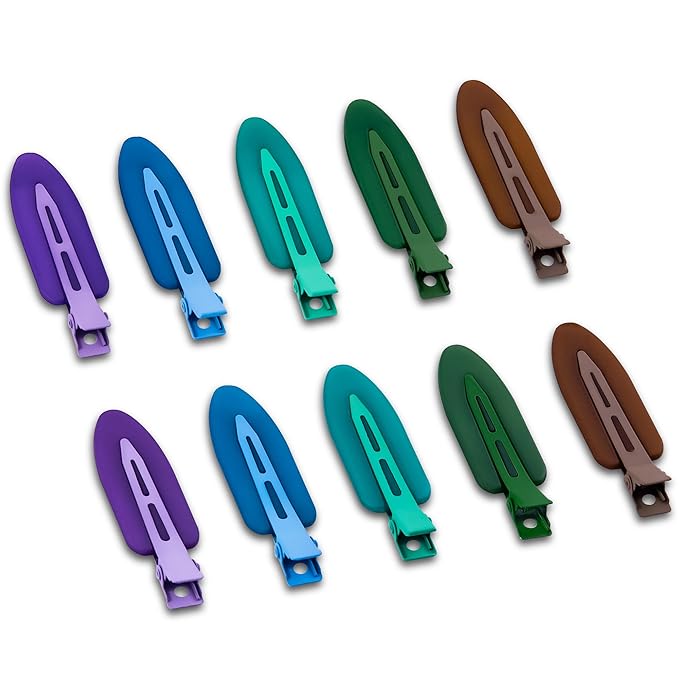 10 Pcs Creaseless No Crease No Bend Flat Hair Clips For Styling Non Slip Makeup Clips For Women Salon Hairstyle,Matte Brown Dark Blue Purple Green
