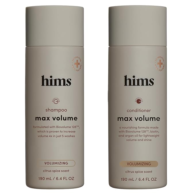 hims Max Volume Men's Shampoo & Conditioner Set - Volumizing Natural Shampoo and Conditioner for Men - Adds Volume, Shine & Bounce - Citrus Spice - 2 x 6.4 fl oz