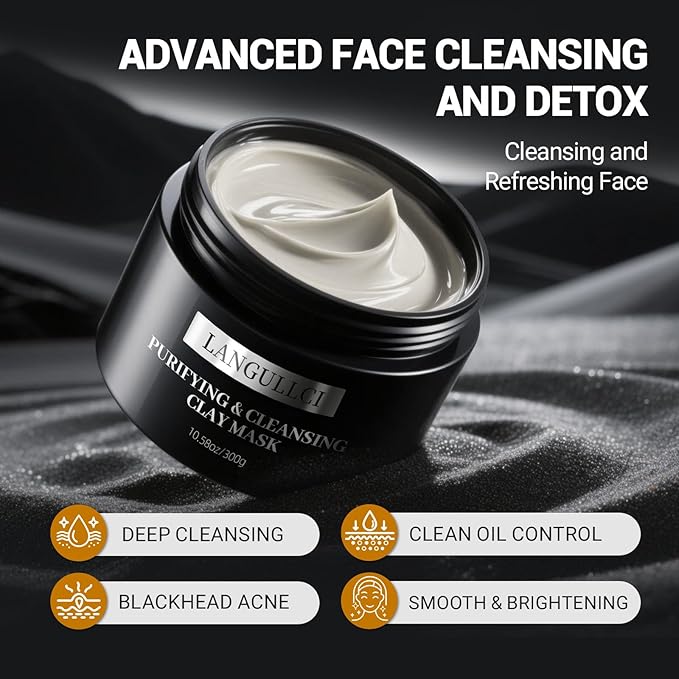 Purifying Kaolin Clay Mask & Mud Face Mask - Blackhead Remover, Oil Control for Sensitive/Oily/Dry Skin | Detoxifying Scrub & Pore Cleaner | Helps Reduce Pores & Acne | 10.5oz