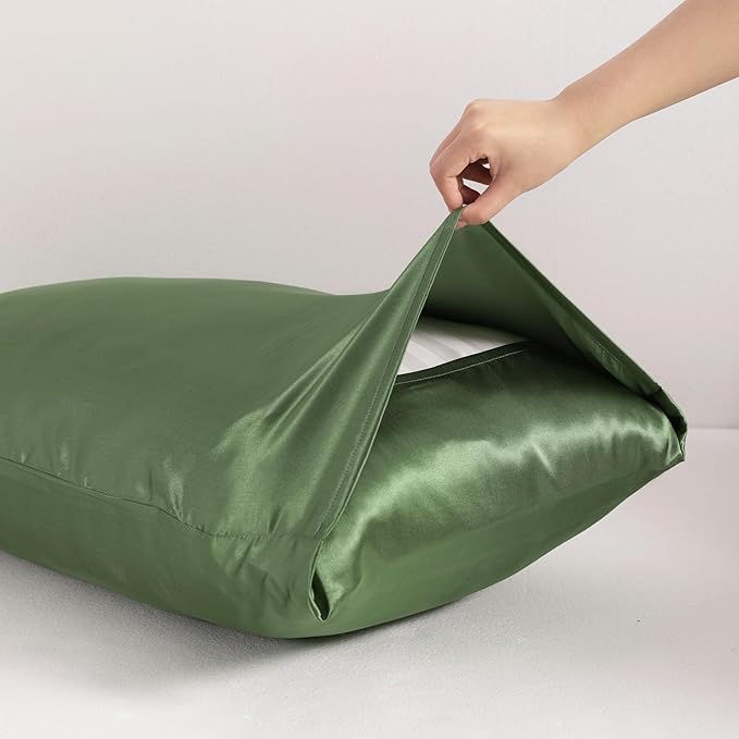 NTBAY 2 Pack Satin Standard Pillowcases for Hair and Skin, Luxurious and Silky Pillow Cases with Envelope Closure, 20x26 Inches, Olive Green