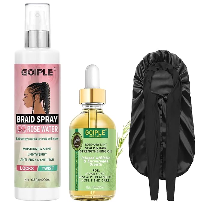 Braid Spray Rose Mint for Dreads Dreadlocks - Braids Locks Sprays Rose Water Braiding Spray for Locs Dull Shine & Lightweight - Loc Moisturizer for Box Braids Rosemary Oil for Hair Growth Hair Bonnet