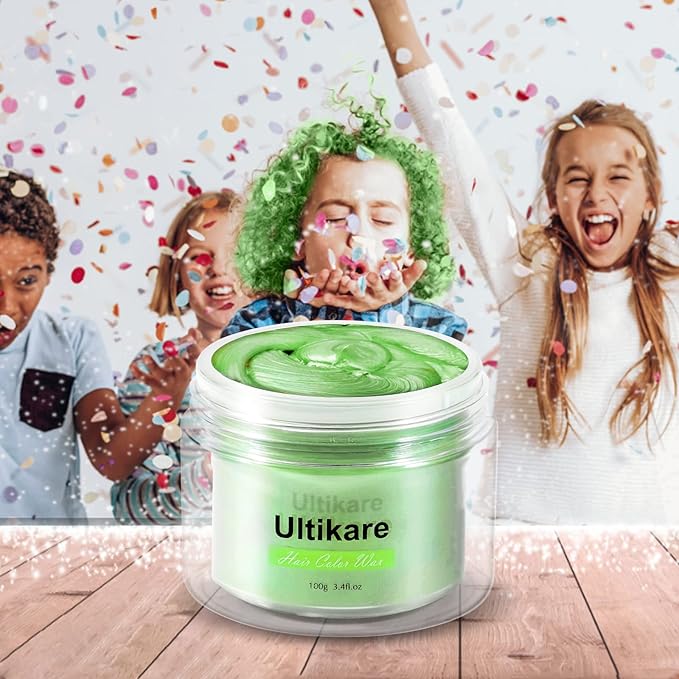 Green Hair Dye Wax, Ultikare Temporary Hair Color for Kids 3.4 Fl Oz Washable Natural Hair Wax Color Dye Mud Cream DIY Hairstyle Clay For Halloween, Cosplay, Party, Christmas Gift Boys