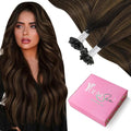YoungSee Utip Hair Extensions Human Hair Brown Balayage U Tip Human Hair Extensions Ombre Dark Brown to Browns Hot Fusion Hair Extension 22In Ktip Extensions 1G/S 50G for Long Hair