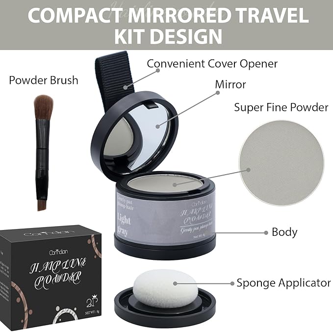 2 Pack Hairline Powder for Women and Men, Used to Root Touch Up Hair Color, Thinning and Gray Hair Coverage and Bald Spots Coverage, Light Gray