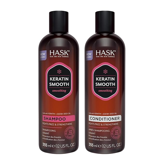 HASK Keratin Smoothing Shampoo + Conditioner Set | For All Hair Types, Sulfate-Free, Paraben-Free, Gluten-Free, Cruelty-Free, Color Safe | 12oz each