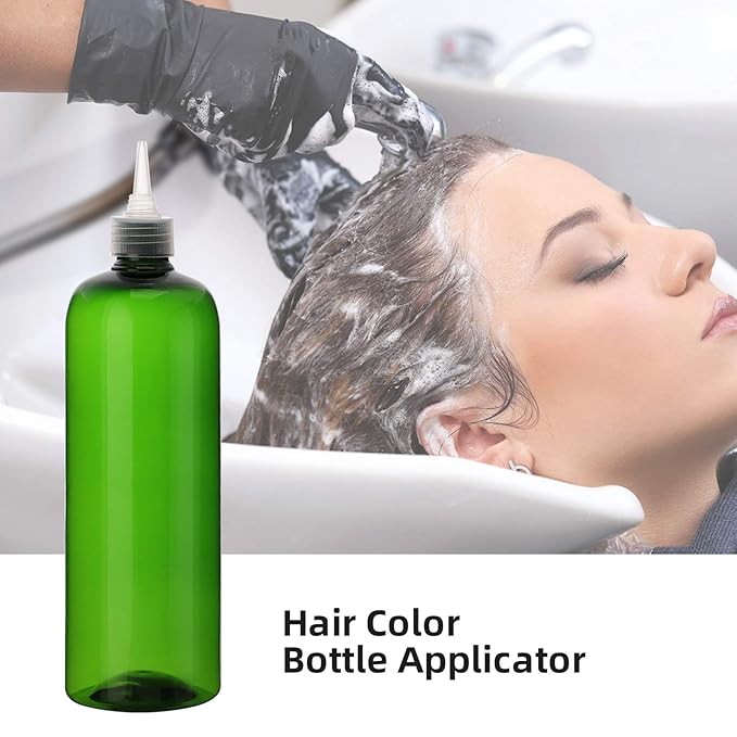 Segbeauty 16.9oz Dye Applicator Bottles, 2 Packs 500ml Refillable Hair Dye Colored Squeeze Bottle with Twist Top Cap Tip, PET Angled Tip Plastic Empty Dyeing Tool, Green Hair Color Applicator Bottle