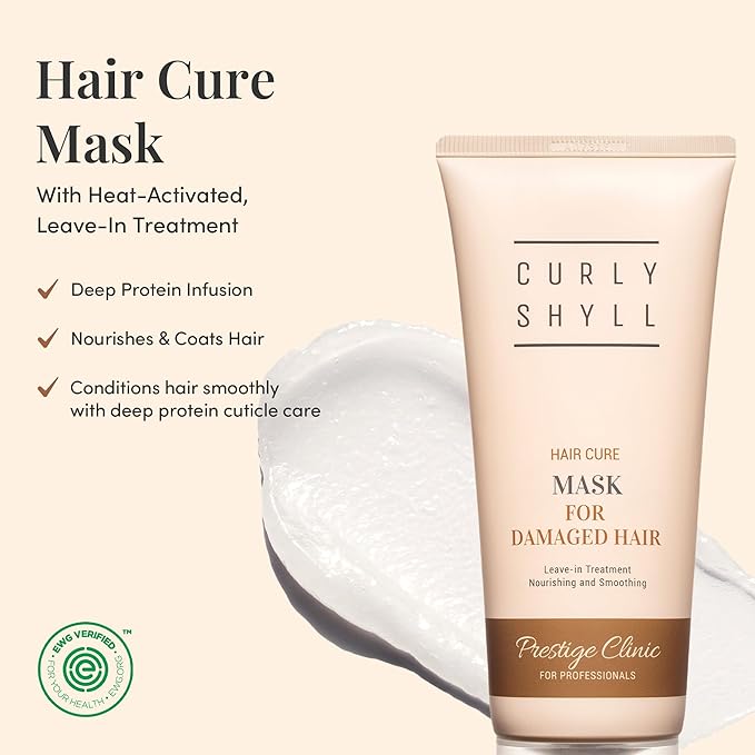 CURLYSHYLL Hair Cure Mask for Damaged Hair | Leave-in Protein Treatment | Heat Care + Strengthening | No-Rinse Formula | 200ml