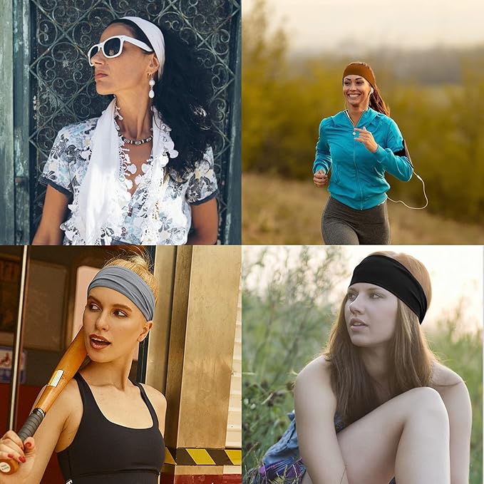 DRESHOW Yoga Running Headbands for Women Elastic Non-Slip Headbands Sports Workout Hair Bands 16 Pack