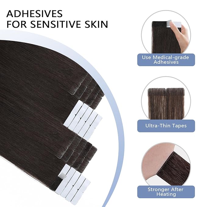 COOKAYU Invisible Tape in Hair Extensions, Darkest Brown 22Inch 50g 20pcs Seamless Invisi Edge Tape in Human Hair Straight Invisible Hair Extensions