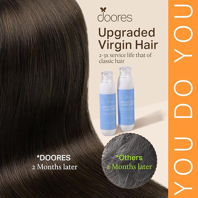 DOORES Real Human Hair Extensions, Dark Brown 7pcs 110g 16 Inch, Seamless Clip in Hair Extensions, Natural Straight Hair, Invisi Edge
