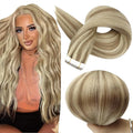 Full Shine Tape in Hair Extensions Real Human Hair 22Inch Color 16 Highlighted 22 Blonde Hair Extensions Tape in 50Gram Pu Tape ins Human Hair Seamless Skin Weft Extension Natural Hair 20Pcs