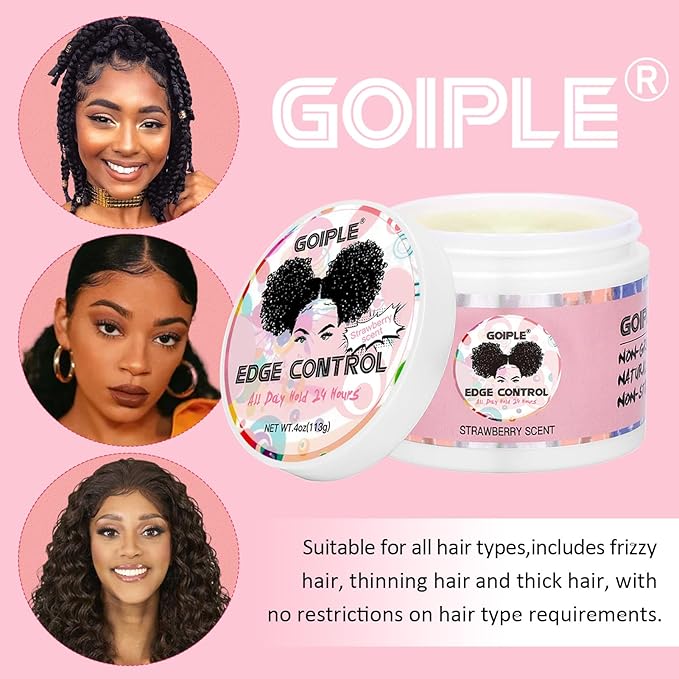 Goiple Edge Control Wax for Women Strong Hold Non-greasy Edge Smoother Strawberry Scent Edge Control Wax + Edge Scarf + Hair Bonnet, Pink
