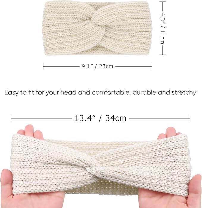 DRESHOW Knit Crochet Headband for Women Ear Warmer Soft Turban Stretch Warmer Headbands Winter Fashion Head Wrap