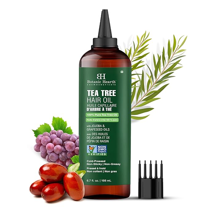 Botanic Hearth 100% Pure Tea Tree Oil For Hair Growth | Infused with Jojoba & Grapeseed Oils | Hair Oil Repairs Dry Damaged Hair, Strengthening, Healthier - Hair Tonic, 6.7 fl oz