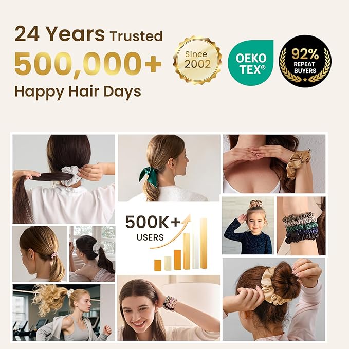 THXSILK 100% Mulberry Silk Scrunchies 3-Pack, 25 Momme Mulberry Silk Hair Ties for Women, Sleek Low Profile No Damage Ponytail Holders, for Fine Hair & Everyday Use, Beige