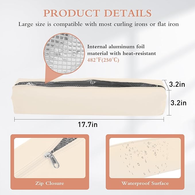 Professional Hot Hair Tools Organizer Bag Portable Travel Heat Resistant Storage Case Pouch for Curling Irons, Flat Irons, Hair Straightener and Styling Tools(17.7" x 3.2"x 3.2")