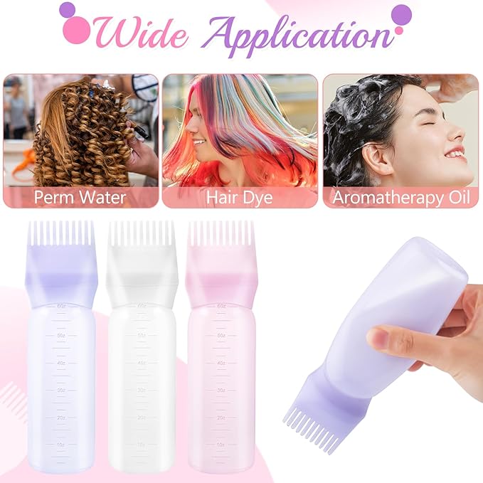 6PCS 6oz/180ml Root Comb Applicator Bottle,Hair Oil Applicator with Comb,Plastic Hair Dye Bottle Applicator Brush with Graduated Scale