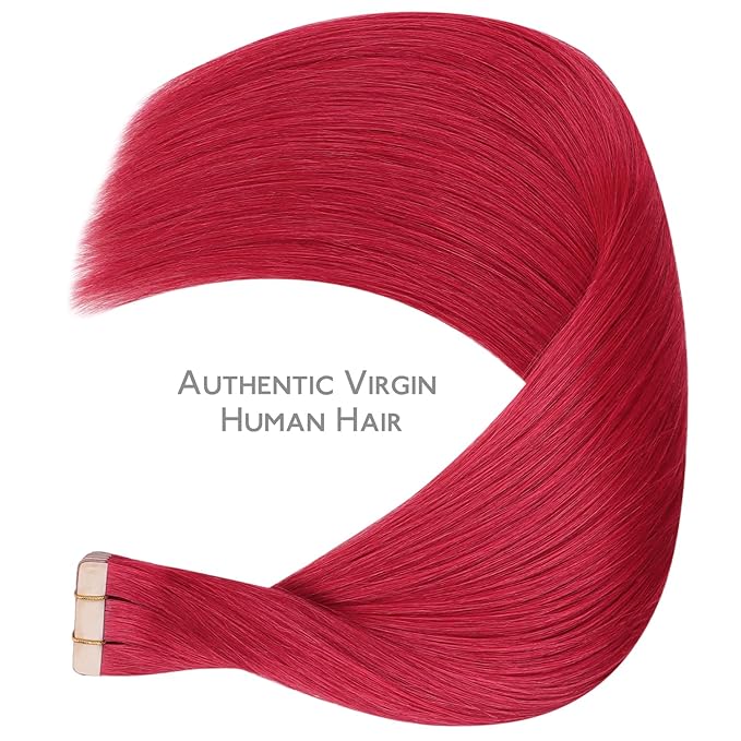 WENNALIFE Tape in Hair Extensions Human Hair, 20pcs 50g 22 inch Red Remy Hair Extensions Straight Human Hair Tape in Extensions Tape Ins Straight Extensiones De Cabello Humano Skin Weft
