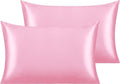 NTBAY 2 Pack Satin Standard Pillowcases for Hair and Skin, Luxurious and Silky Pillow Cases with Envelope Closure, 20x26 Inches, Pink