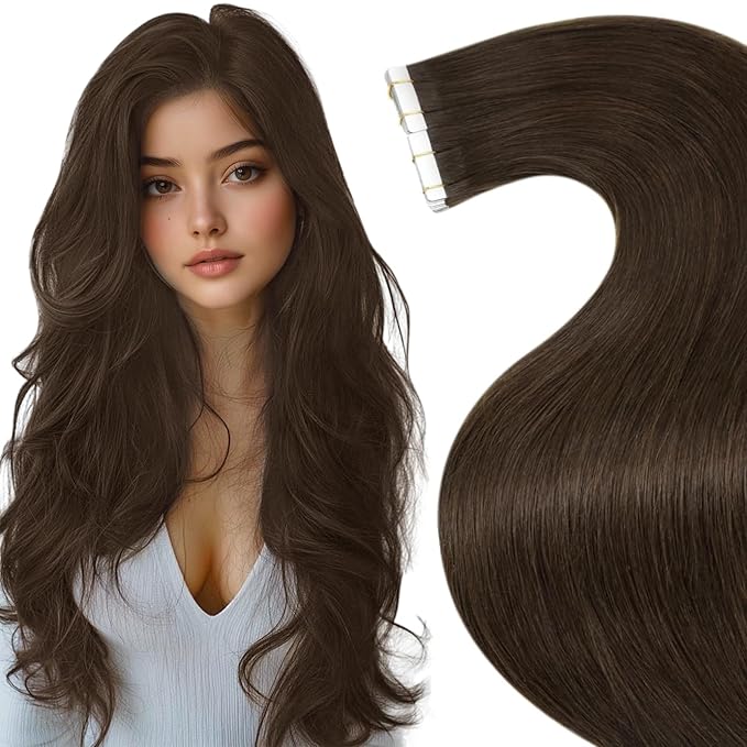 LaaVoo Tape in Extensions Brown Tape in Hair Extensions Human Hair Medium Brown Hair Extension Tapes in Real Human Hair 12 Inch 20pcs 30g TSkin Weft